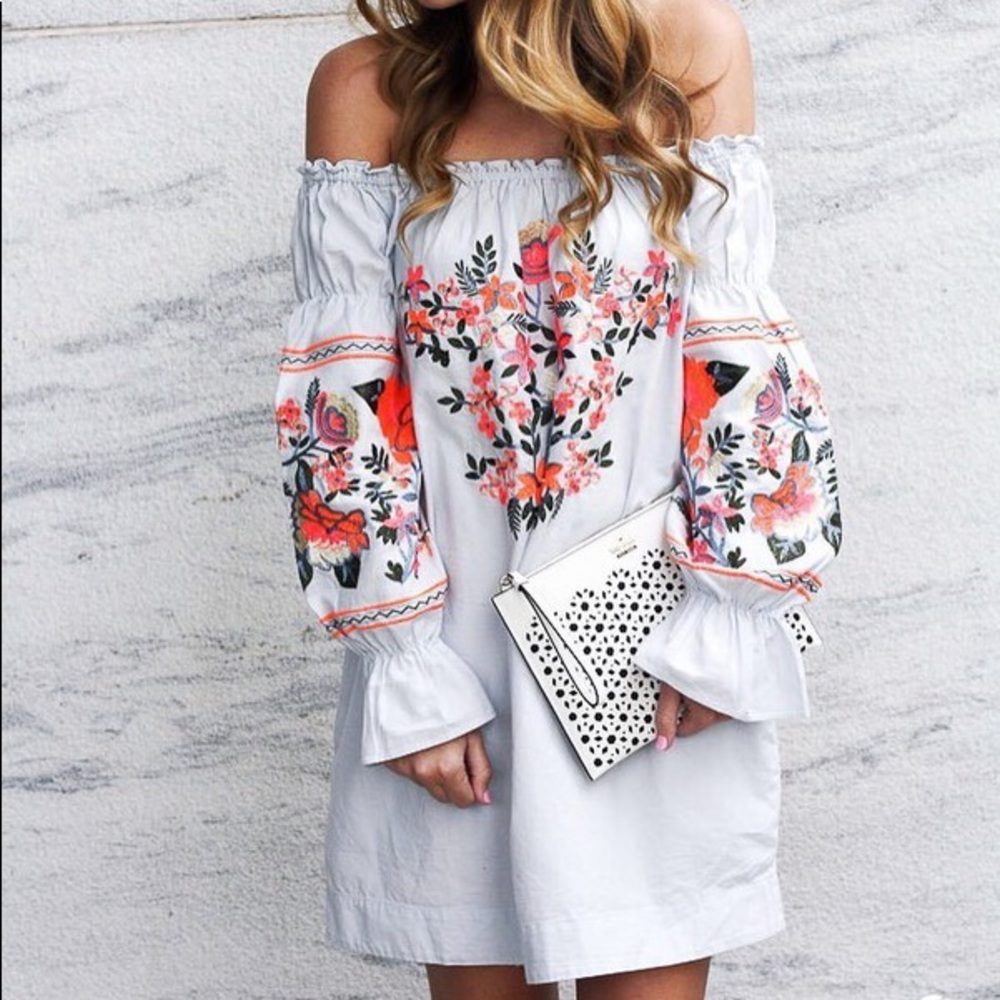 Free People Off the Shoulder Embroidered Dress